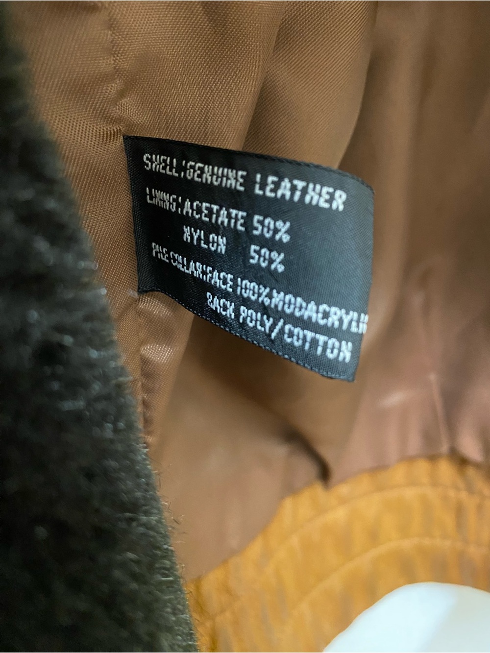 Men's Cognac Leather Jacket with Black Shearling Collar - Picture 4 of 7